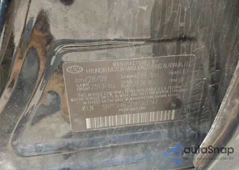 2009 Hyundai Sonata Se from USA, damaged, VIN 5NPEU46C29H563747